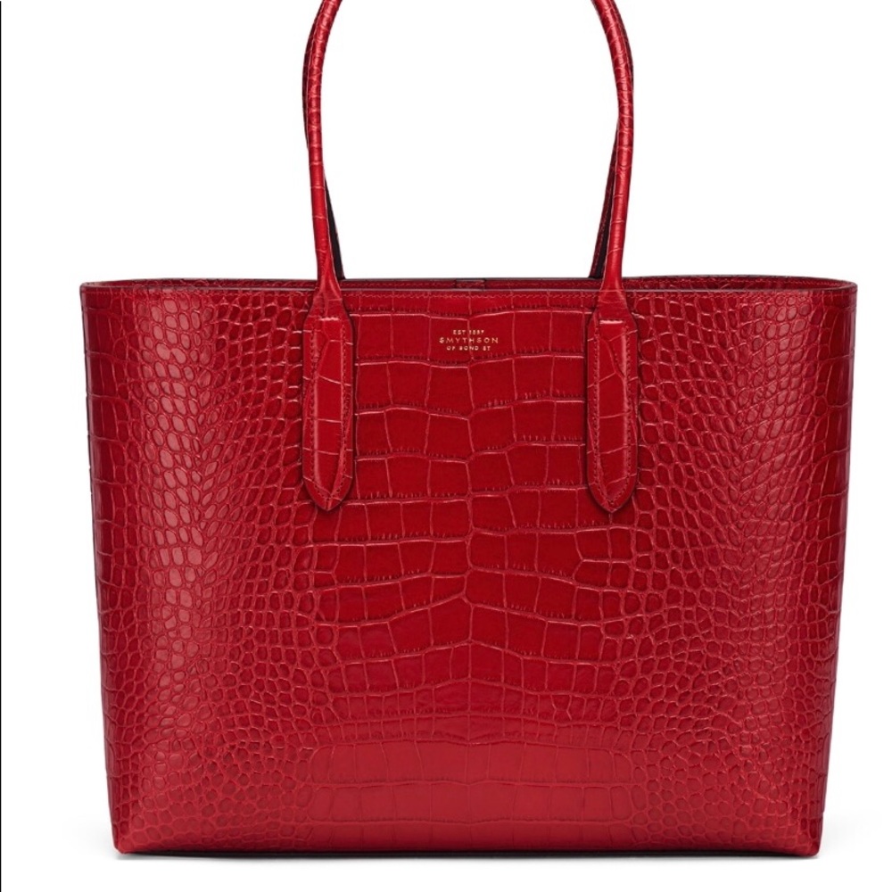 COPY - Smythson East West Tote Bag in red Mara Croc embossed Leather.Gently used